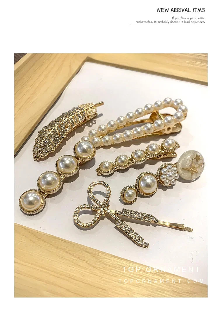 5pcs Women's Hairpin Side Hair Clip Set Designer Pearl Headwear Bangs Hairpin Headpiece Hair Accessories Hairwear Duckbill Clip