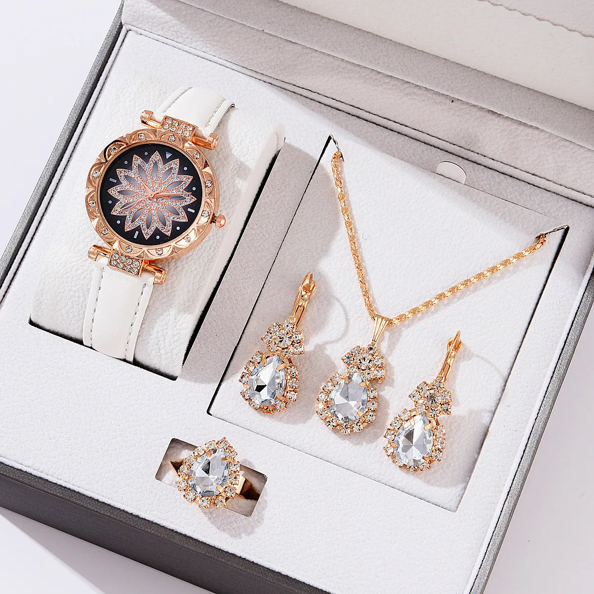 Ladies Watch 5pcs Set Watches for Women Leather Band Simple Casual Women's Analog WristWatch Bracelet Gift Montre Femme (No Box)