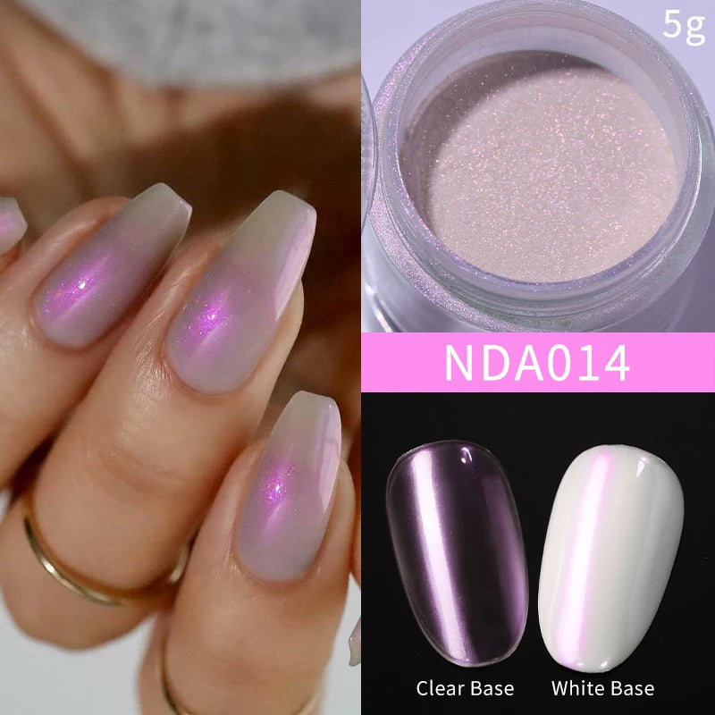 NICOLE DIARY 5g Aurora Pearl White Pink Nail Powder Chrome Pigments Metallic Rubbing Dust Moonlight Effect Nail Arts Decoration