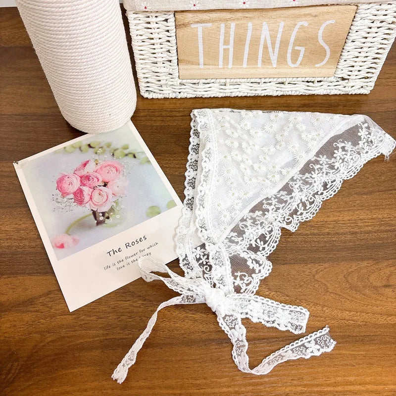 Dopamine Butterfly French Fairy Lace Triangle Headscarf Women's DIY Headwear Mesh Silk Scarf Hairband Summer Beach Accessories