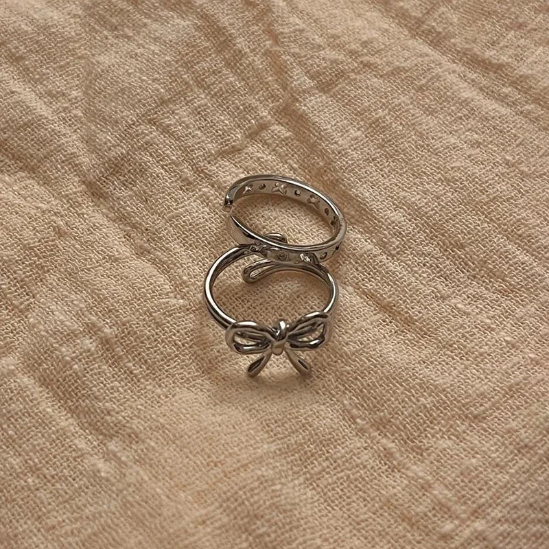 1/7PCS Simple Fashion Retro Bow Adjustable Finger Rings Personality Bowknot Rings Women Jewelry