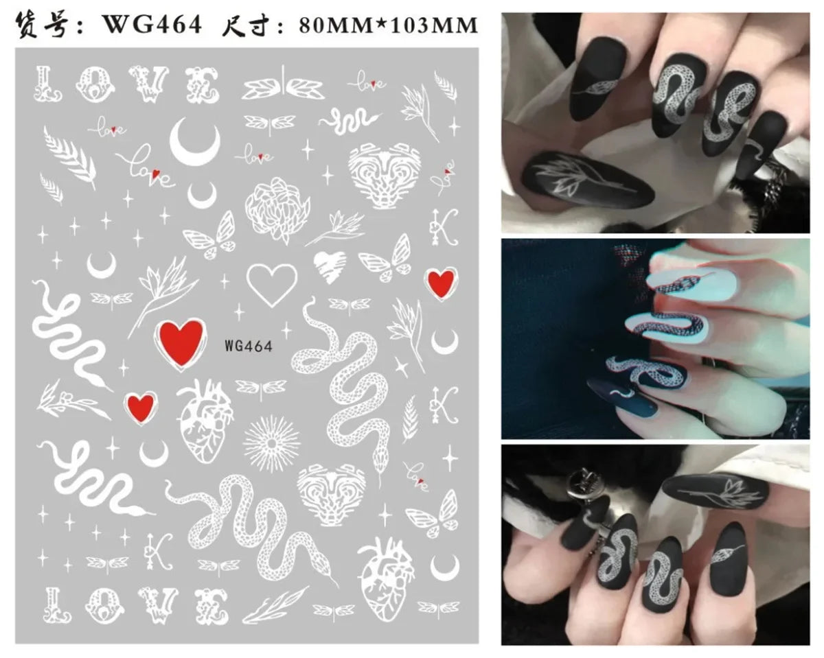 3D Chinese Red Black Dragon Manicure Decor Stickers Snake Nail Sticker DIY Self Adhesive Nail Decals Acrylic Nail Art Decoration