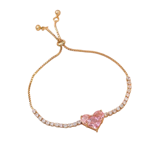 Inlaid Square Zircon Rhinestone Chain Bracelet For Women White Pink Love Heart Bracelets Bangles Wristband Jewelry Gift For Girl