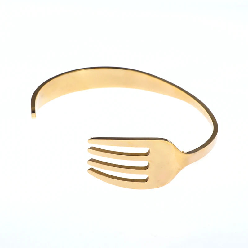 Creative Design Cutlery Knife Fork Men Bangles Women Stainless Steel Friendship Arm Cuff Open Bracelet Fun Trend Jewelry