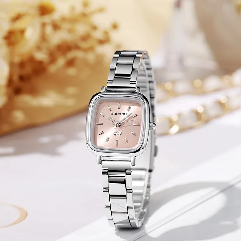New Brand Ladies Watch Versatile Korean Female Student Small Square Quartz Watch Adjustable Stainless Steel Strap Wristwatches