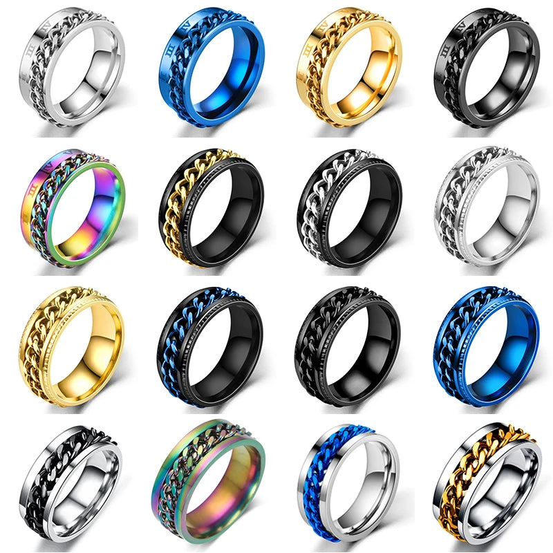 Titanium Steel Rotatable Chain Rings for Men Women Spinner Ring Anti Stress Multifunctional Rings Bottle Opener Ring Club Gift
