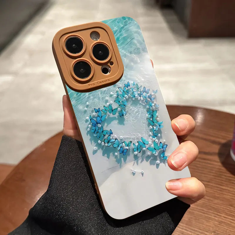 Blue Butterfly Ocean Waves Phone Case For iPhone 16 15 Pro Max 14 13 12 11Pro Max  Mini X XS XR 7 8 Plus SE Silicone Soft Cover