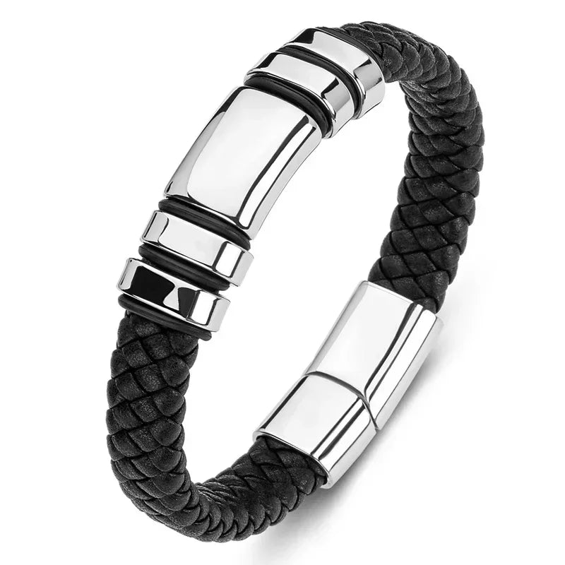 Hexagram Leather Bracelet Star of David Handwoven Double Layer Leather Magnetic Buckle Bracelet Judaism Amulet Jewelry for Men
