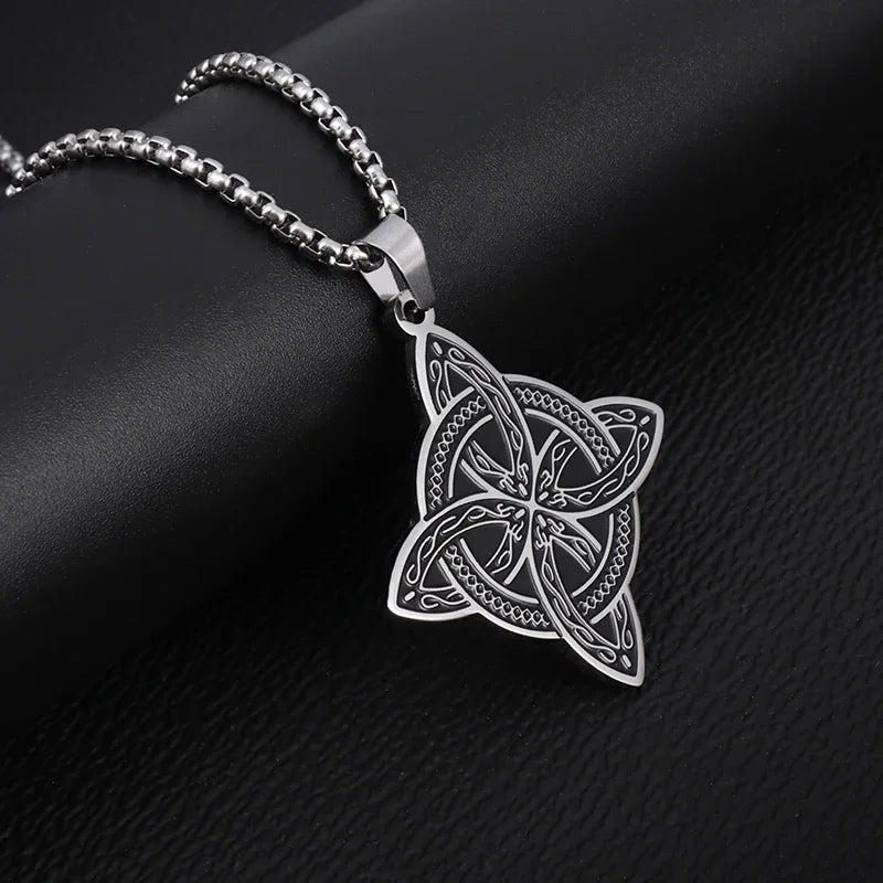 Stainless Steel Witch Knot Necklace for Men and Women, Fashionable Irish Celtic Knot, Lucky Jewelry Gift for Girls