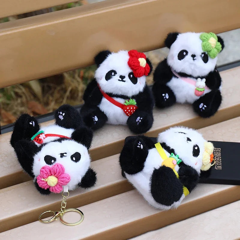 Cute Panda Plush Keychain Cartoon Kawaii Animal Soft Stuffed Doll Keyring Bag Pendant Charms Backpack Decoration Girls Gift
